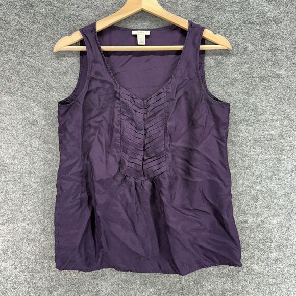 J. Crew Blouse Women 2 Purple Silk Sleeveless Wide Strap Pleated V-Neck Casual - Picture 1 of 6